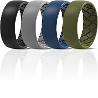 Thunderfit Men Silicone Wedding Rings Breathable Pattern Wedding Bands 8Mm Wide 2Mm Thick Black Grey A Olive Green Dark