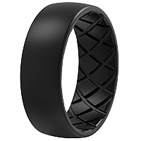 Thunderfit Men Silicone Wedding Rings Breathable Pattern Wedding Bands 8Mm Wide 2Mm Thick Black Size 758 182Mm