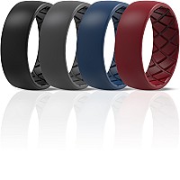 Thunderfit Men Silicone Wedding Rings Breathable Pattern Wedding Bands 8Mm Wide 2Mm Thick Black Dark Grey A Dark Blue I