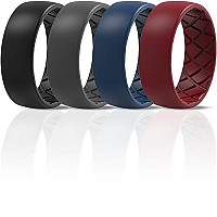 Thunderfit Men Silicone Wedding Rings Breathable Pattern Wedding Bands 8Mm Wide 2Mm Thick Black Dark Grey A Dark Blue I