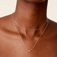 Pavoi 14K Gold Plated Layered Baguette Pendant Necklace Layering Necklaces For Women Dainty Minimalist Design Pendant White