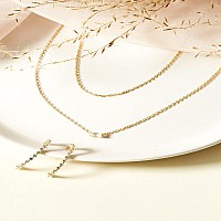 Pavoi 14K Gold Plated Layered Baguette Pendant Necklace Layering Necklaces For Women Dainty Minimalist Design Pendant White