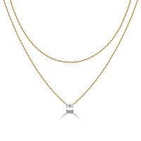 Pavoi 14K Gold Plated Layered Baguette Pendant Necklace Layering Necklaces For Women Dainty Minimalist Design Pendant Yello