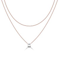 Pavoi 14K Gold Plated Layered Baguette Pendant Necklace Layering Necklaces For Women Dainty Minimalist Design Pendant Rose