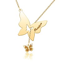 Cooljewelry Personalized Necklace Butterfly Pendant Necklace Custom Name Necklace Sterling Silver Necklace Gold Butterfly Neckla