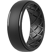 Thunderfit Men Silicone Wedding Rings Breathable Criss Cross Pattern Wedding Bands 8Mm Wide 2Mm Thick Black Size 15516