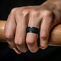 Thunderfit Men Silicone Wedding Rings Breathable Criss Cross Pattern Wedding Bands 8Mm Wide 2Mm Thick Black Size 15516