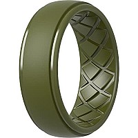 Thunderfit Men Silicone Wedding Rings Breathable Criss Cross Pattern Wedding Bands 8Mm Wide 2Mm Thick Olive Green Size 5