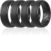 Thunderfit Men Silicone Wedding Rings Breathable Criss Cross Pattern Wedding Bands 8Mm Wide 2Mm Thick Black Black Black