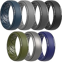 Thunderfit Men Silicone Wedding Rings Breathable Criss Cross Pattern Wedding Bands 8Mm Wide 2Mm Thick 7 Rings Combination A