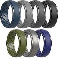 Thunderfit Men Silicone Wedding Rings Breathable Criss Cross Pattern Wedding Bands 8Mm Wide 2Mm Thick 7 Rings Combination A