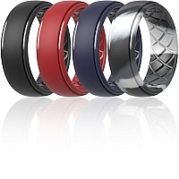 Thunderfit Men Silicone Wedding Rings Breathable Criss Cross Pattern Wedding Bands 8Mm Wide 2Mm Thick Black Dark Red H Da