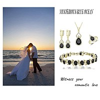 Lmxxvj 18K Yellow Gold Plated Jewelry Setsteardrop Black Stone Necklace Open Ring Earrings Tennis Bracelet Setwedding Birthday