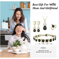 Lmxxvj 18K Yellow Gold Plated Jewelry Setsteardrop Black Stone Necklace Open Ring Earrings Tennis Bracelet Setwedding Birthday