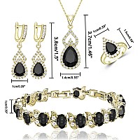 Lmxxvj 18K Yellow Gold Plated Jewelry Setsteardrop Black Stone Necklace Open Ring Earrings Tennis Bracelet Setwedding Birthday