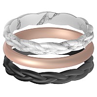 Thunderfit Women Silicone Wedding Bands Breathable Wedding Rings For Women Unique Designs Braidedblack Light Marble Thinr