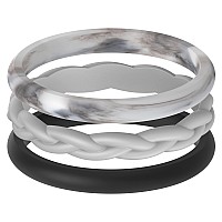 Thunderfit Women Silicone Wedding Bands Breathable Wedding Rings For Women Unique Designs Braidedgrey A Thinblack Light M