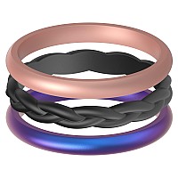 Thunderfit Women Silicone Wedding Bands Breathable Wedding Rings For Women Unique Designs Braidedblack Thinrose Gold C Ga