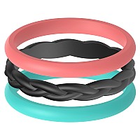 Thunderfit Women Silicone Wedding Bands Breathable Wedding Rings For Women Unique Designs Braidedblack Thinlight Red B Te