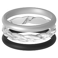 Thunderfit Women Silicone Wedding Bands Breathable Wedding Rings For Women Unique Designs Braidedlight Marble Thinblacksi