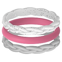 Thunderfit Women Silicone Wedding Bands Breathable Wedding Rings For Women Unique Designs Braidedgrey A Clear White Silve