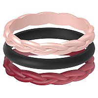 Thunderfit Women Silicone Wedding Bands Breathable Wedding Rings For Women Unique Designs Braideddark Red H Rose Gold A Th