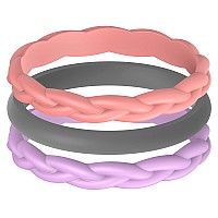 Thunderfit Women Silicone Wedding Bands Breathable Wedding Rings For Women Unique Designs Braidedlight Red Blight Purple A