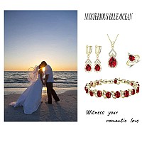 Lmxxvj Creatd Red Garnet Jewelry Sets 18K Yellow Gold Plated Earring And Necklace Set Open Ring Bracelet Jewelry Gifts For Momw