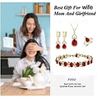 Lmxxvj Creatd Red Garnet Jewelry Sets 18K Yellow Gold Plated Earring And Necklace Set Open Ring Bracelet Jewelry Gifts For Momw