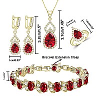 Lmxxvj Creatd Red Garnet Jewelry Sets 18K Yellow Gold Plated Earring And Necklace Set Open Ring Bracelet Jewelry Gifts For Momw