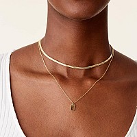 Pavoi 14K Gold Plated Layered Necklace With Dog Tag Pendant Layering Necklaces For Women With Herringbonesnake Chain Trendy