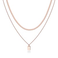 Pavoi 14K Gold Plated Layered Necklace With Dog Tag Pendant Layering Necklaces For Women With Herringbonesnake Chain Trendy