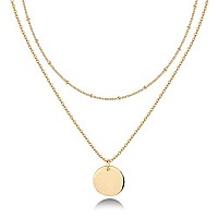 Pavoi 14K Gold Plated Layered Coin Pendant Necklace Layering Necklaces For Women Dainty Minimalist Design Pendant Coin Yel