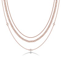 21Cn03 Layering Necklace Diamond Station Rose Plated