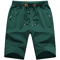 Qpngrp Mens Casual Stretch Shorts Workout Drawstring Zipper Pockets Elastic Waist Blackishgreen 38