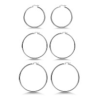 3 Pairs 925 Sterling Silver Hoop Earrings Small White Gold Plated Hoop Earrings For Women Girls 30Mm 40Mm 50Mm