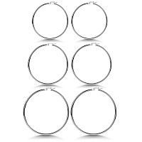 3 Pairs 925 Sterling Silver Hoop Earrings Small White Gold Plated Hoop Earrings For Women Girls 40Mm 50Mm60Mm