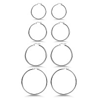 3 Pairs 925 Sterling Silver Hoop Earrings Small White Gold Plated Hoop Earrings For Women Girls 15Mm 20Mm25Mm30Mm