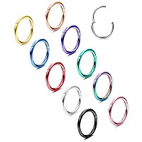 Besteel 10Pcs 16G Hinged Clicker Nose Rings Helix Cartilage Daith Hoop Earrings For Women Men Septum Tragus Sleeper Conch Pierci