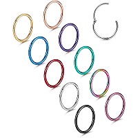 Besteel 10Pcs 1618G Hinged Clicker Nose Rings Helix Cartilage Daith Hoop Earrings For Women Men Septum Tragus Sleeper Conch Pie