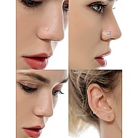 Tornito 10Pcs Nose Ring Hoop Paved Flower Leaf Feather Cz Cartilage Earrings Nose Piercing Jewelry For Women Men Silver Gold Ros