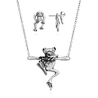 Frodete Silver Frog Earrings Necklace Set Vintage Stud Hypoallergenic Animal Earrings For Teens Girls Jewelry Gifts Christmas Gi