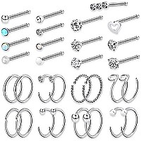 Silver Nose Rings Stud Nose Rings For Women Men 20G Surgical Steel Bone Nose Rings Straight