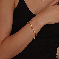 Mevecco Gold Beaded Bracelets18K Gold Plated Handmade Cute Satellite Diamond Cut Oval And Round Beads Rope Chain Dainty Bracele