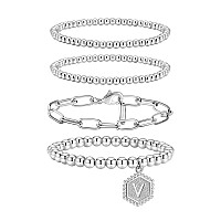 Doubgood Silver Beaded Bracelets For Women Stackable Silver Bracelets For Women Men Stretch Silver Bead Ball Bracelet With Lett