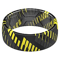 Thunderfit Silicone Wedding Rings Men 2 Layer Top Printed Design 8Mm Width 2Mm Thick Yellow Stripes Size 665 1690Mm