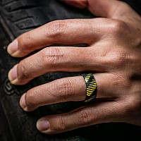 Thunderfit Silicone Wedding Rings Men 2 Layer Top Printed Design 8Mm Width 2Mm Thick Yellow Stripes Size 15155 2360Mm