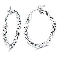 Milacolato 925 Sterling Silver Hoop Earrings For Women Girls 18K White Gold Plated Twisted Hoop Earrings Hypoallergenic Lightwei