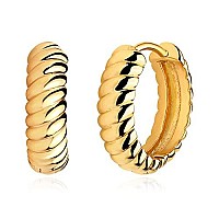 Myears Women Twisted Earrings Gold Huggie Croissant Hoop 14K Gold Filled Small Simple Handmade Hypoallergenic Everyday Jewelry