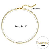 Luxval Tennis Necklace 14K Gold Plated Choker Necklaces For Women Dainty Zirconia Cut Faux Diamond Chain 3Mm Width 14Inches